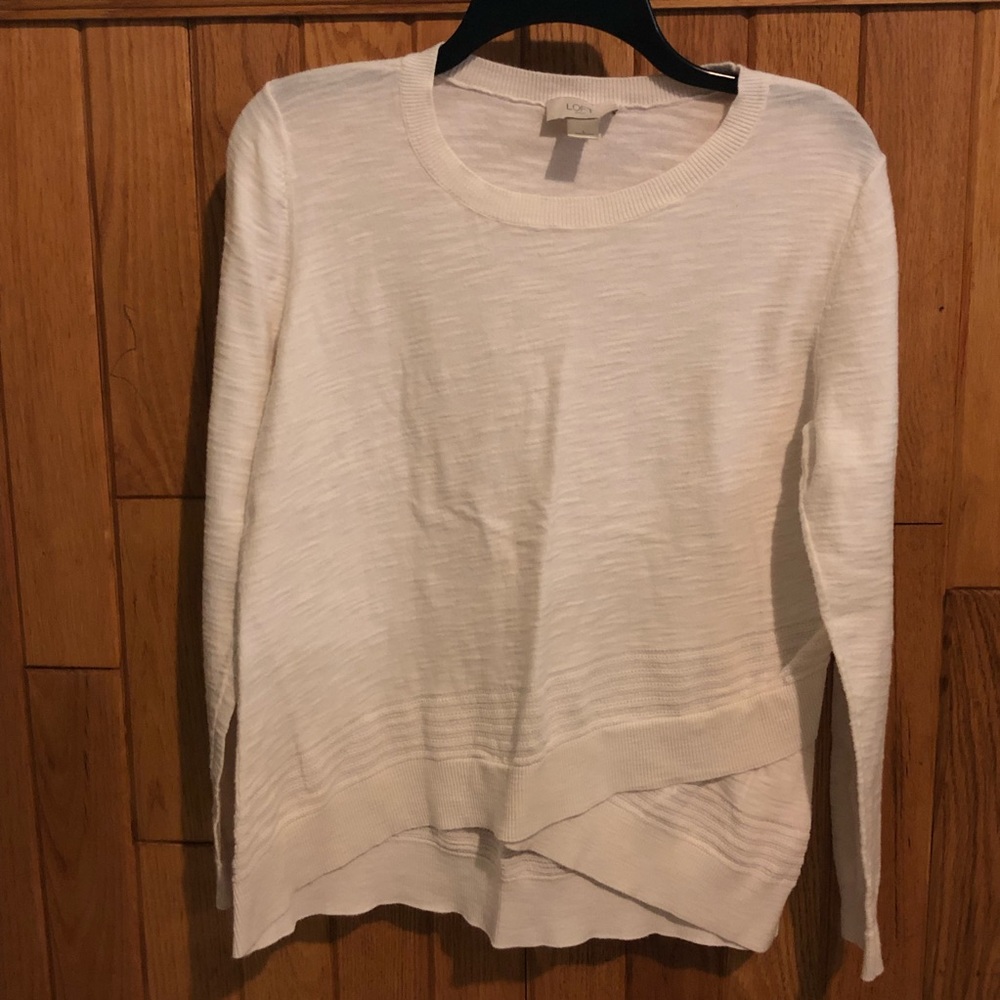 Loft White Sweater with Criss Cross Hem